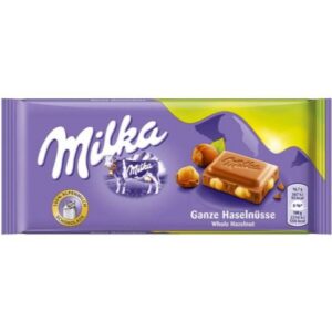 milka chocolate bar with whole hazelnuts 100g