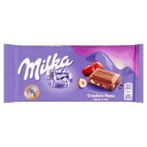 milka chocolate bar with raisins and hazelnuts 100g